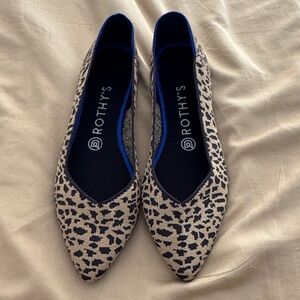 Rothy's Pointed Leopard Knit Flats in Beige and Black